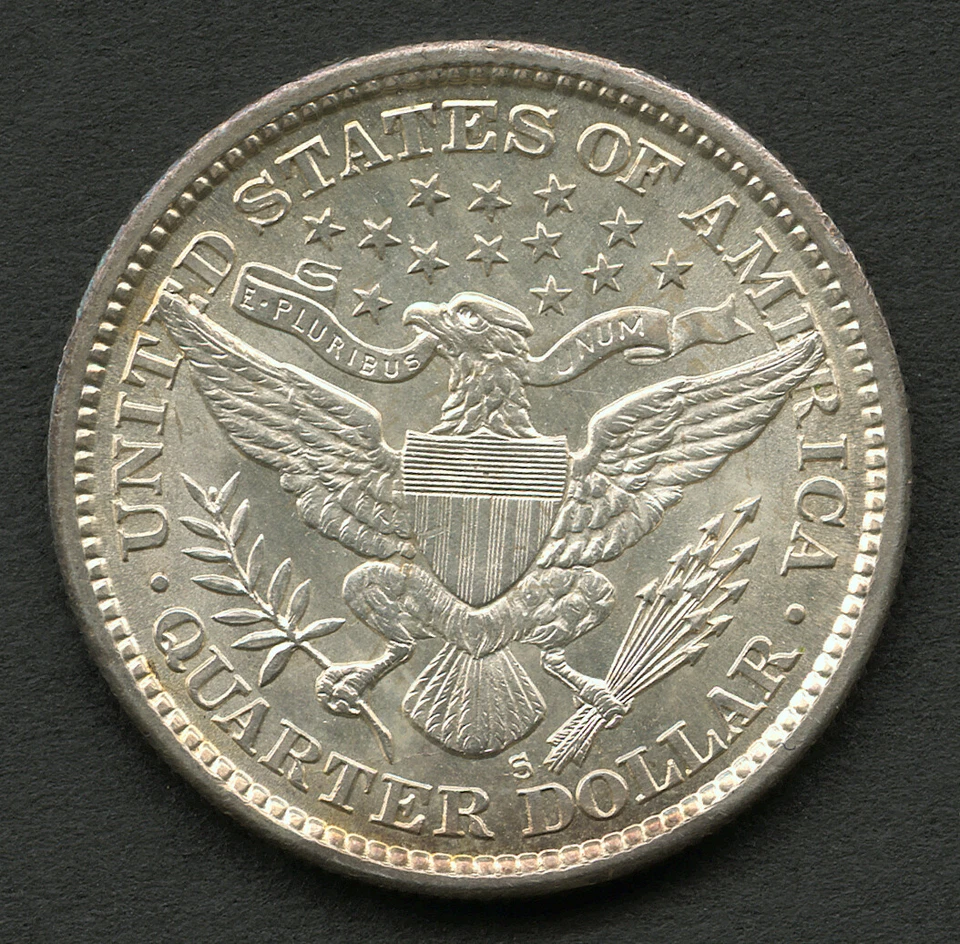 1894-S 25c Barber Silver Quarter Major Die Break Error, Gem, Sharp, Mint Luster - Image 4 of 4