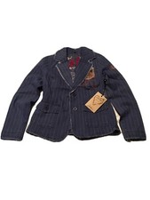 Love Stitch Embroidery Military Patch Pinstriped Denim Blue Jacket Size M Nwot