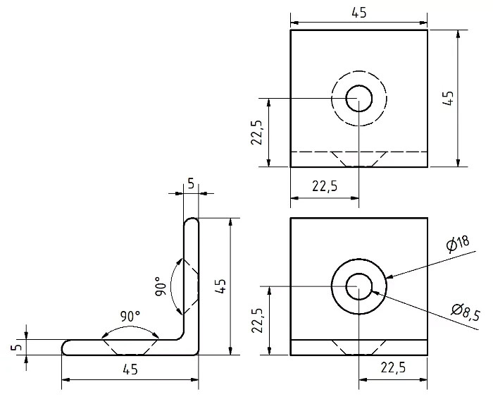 Équerre acier 45 noir au design épuré pour fixation de meuble - 2