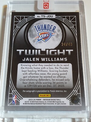 2023 Obsidian Jalen Williams AUTO PURPLE FLOOD /49 Twilight 