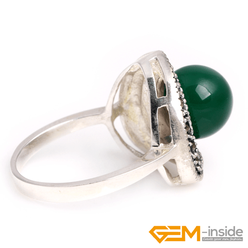 Natural Gemstone Charms Rings Jewelry Tibetan Silver Marcasite Women Gift 6#-8# - Picture 27 of 43