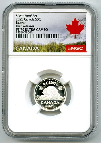 2025 CANADA 5 CENT .9999 SILVER PROOF NGC PF70 UCAM BEAVER NICKEL FIRST RELEASES