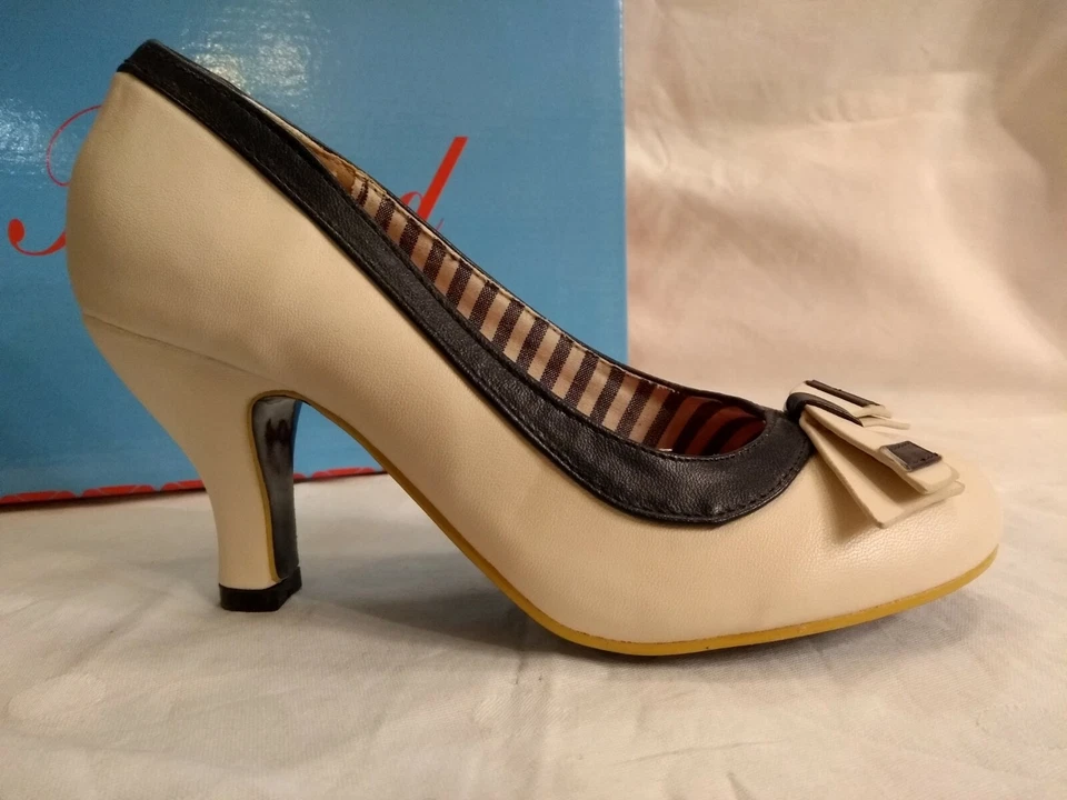 Escarpins Banned Maritime "Sparkle Falls" 50S Rockabella En Blanc Avec Nœud - Photo 2/3