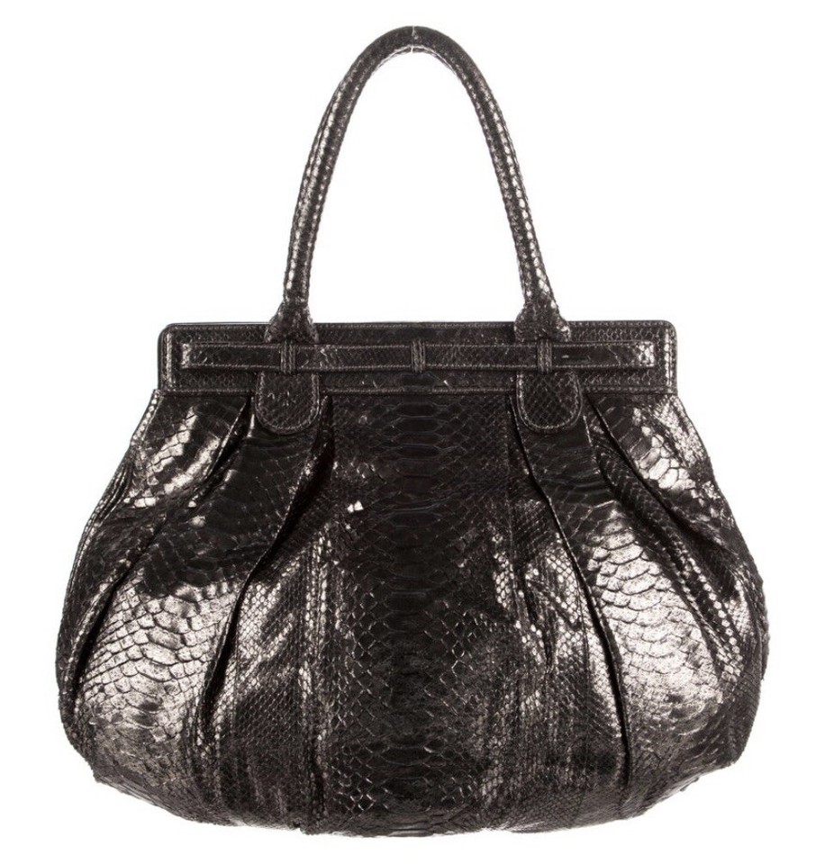 ️TODAY ONLY ️ZAGLIANI METALLIC PEWTER LARGE PYTHON SNAKESKIN TOTE BAG ...