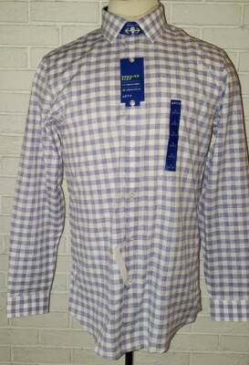 Men's Apt. 9 Purple White Plaid Button Up Slim Fit Dress Shirt Size 15.5 (34/35)