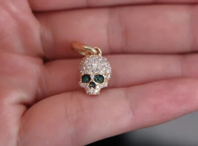 14k Gelbgold plattiert Pave Set Lab Created Diamond Memento Mori Skull Pendant