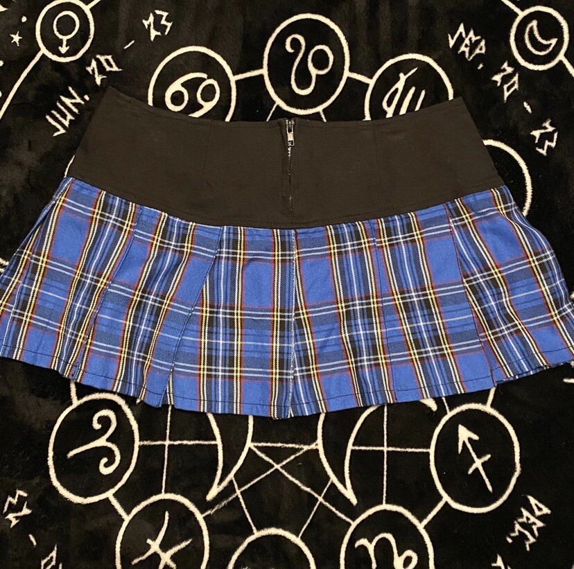 Royal Bones Tripp NYC Blue plaid skirt size large goth punk emo