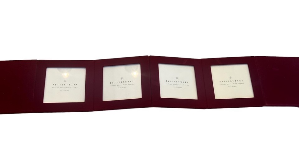 Pottery Barn family tree accordion frame embroidered red velvet 4