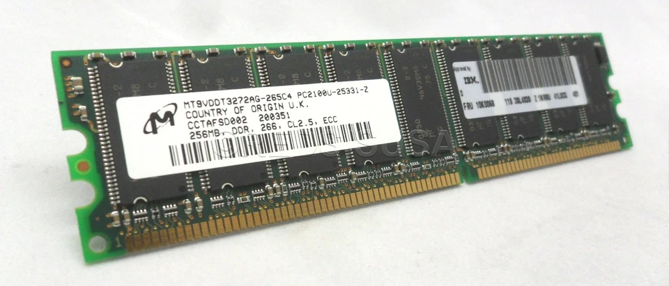IBM 256MB 184P PC2100 CL2.5 9C 32X8 ECC DDR DIMM MT9VDDT3272AG-265C4 - Image 2 of 3