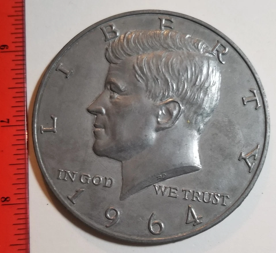 Kennedy 3" Metal Medallion 1964 Novelty Coin Half Dollar Design - Image 2 of 4