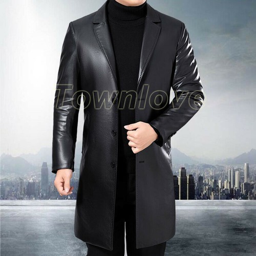 Men Trench Coat Long Jacket Thick 