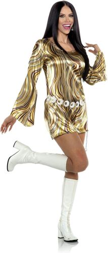 Underwraps Disco Chick Brown Swirls Mini Dress Adult Women Costume 29915 - 第 1/3 張圖片