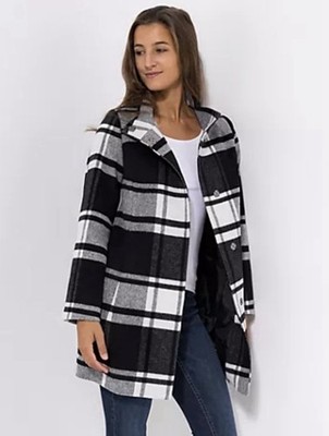 CENTIGRADE Wolljacke Stehkragen verdeckte Druckknöpfe Karomuster. Schwarz/weiß