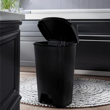 Black Kitchen Trash Can, 12.1 Gallon Plastic Step Bin with Foot Pedal Lid