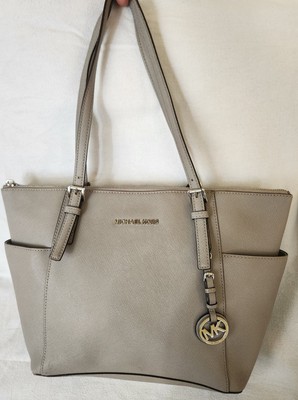 Michael Kors Jet Set Gray Tote Purse Top Zip 