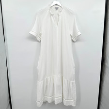 Chicos Size 1 Midi Dress US Medium 8 10 White Gauze Coastal Beachy Resort Cruise