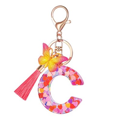 Suweibuke Colourful Cute Initial Letter Keychains for Women Girls with Tassel Bu