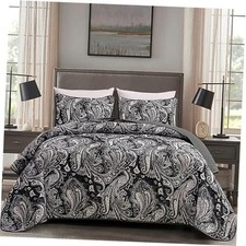 Paisley Quilt Set Size, Boho Bedspread Coverlet 3 Pieces Queen Black