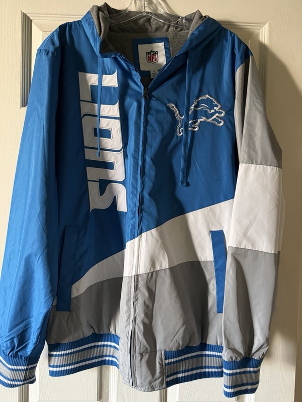 Detroit Lions Football NEW with tags  NFL Brand Blue/Silver Hooded Jacket Medium
