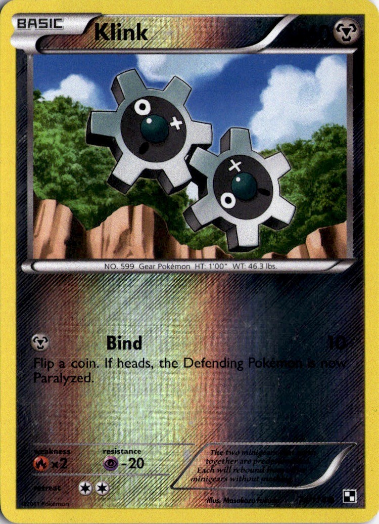 Klink 74/114 Common Black & White Pokemon Reverse Holo Moderately Played