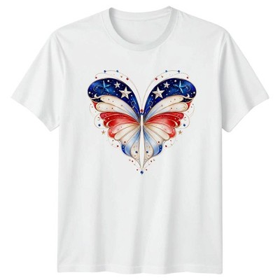 Patriotisches Schmetterling Herz Damen T-Shirt Fourth Of July Americana Geschenk für sie