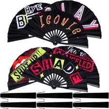 6 Pcs Large Hand Fan Rave Iconic Shade Bye Folding Bamboo Handheld Chinese Fan