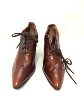 ANTIQUE EDWARDIAN VICTORIAN BROWN LEATHER LADIES SHOES