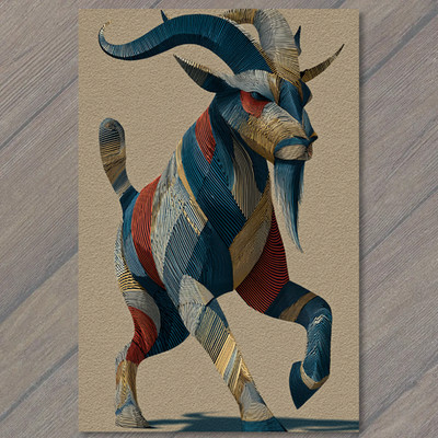 Art Print Striped Horned Goat Psychedelic Myth Creature Walking