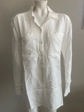 Loft White Long Sleeve Tunic Viscose Blouse Large Chest Pockets Women's SZ Small