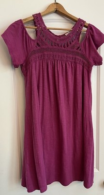 Sonoma Goods Cold Shoulder Fuchsia Pink Soft Cotton Macrame Crochet Dress Small