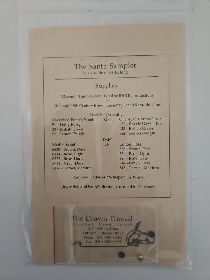 The Drawn Thread THE SANTA SAMPLER Counted Cross Stitch Pattern w/Embellishments - Image 3 of 4