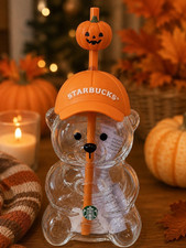 Nib Halloween Starbucks Bearista Bear Cup Tumbler Pumpkin Topper Cap