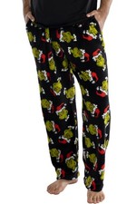 Dr. Seuss Men's GRINCH Sneaky Face Fleece Plush Pajama Pants