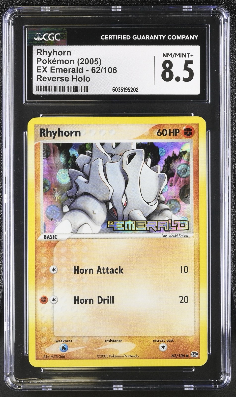 Rhyhorn 62/106 2005 Pokémon EX Emerald Reverse Holo Rev Foil CGC 8.5