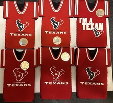 LOT OF 6 OLDER HOUSTON TEXANS BATTLE RED JERSEY GAME DAY KOOZIES GIVEAWAY