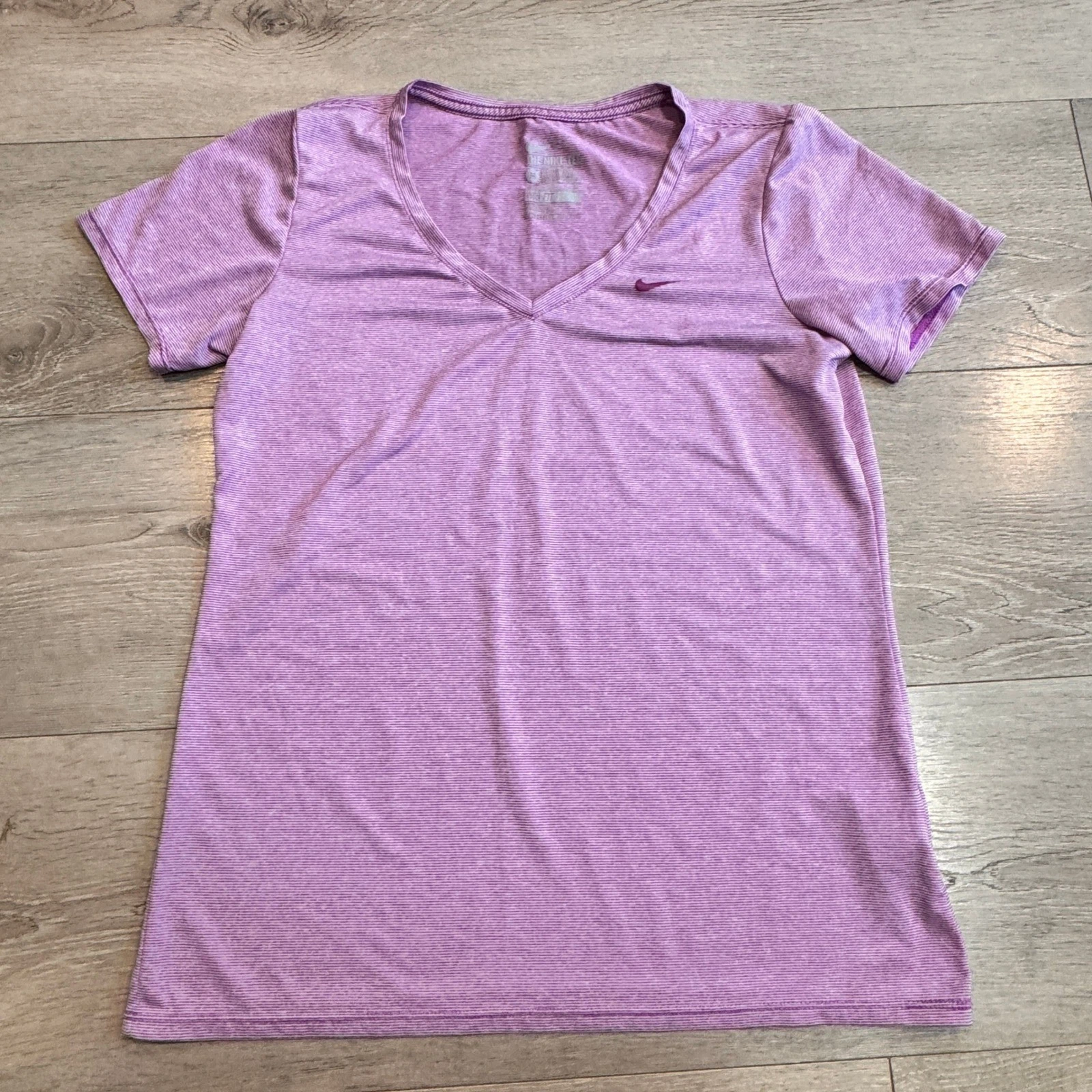 Nike Dri-FIT Womens Purple Striped VNeck Medium M Athletic Cut Training T-Shirt