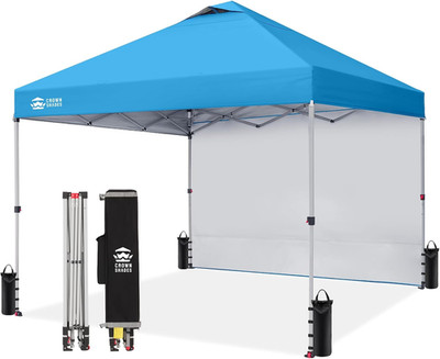 CROWN SHADES 10X10 Pop up Canopy with 1 Side Wall - Beach Tent with One Push Set