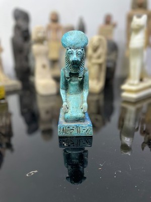 Statue of Sekhmet the Lion-Headed Goddess in Blue Faience with Hieroglyphic Base