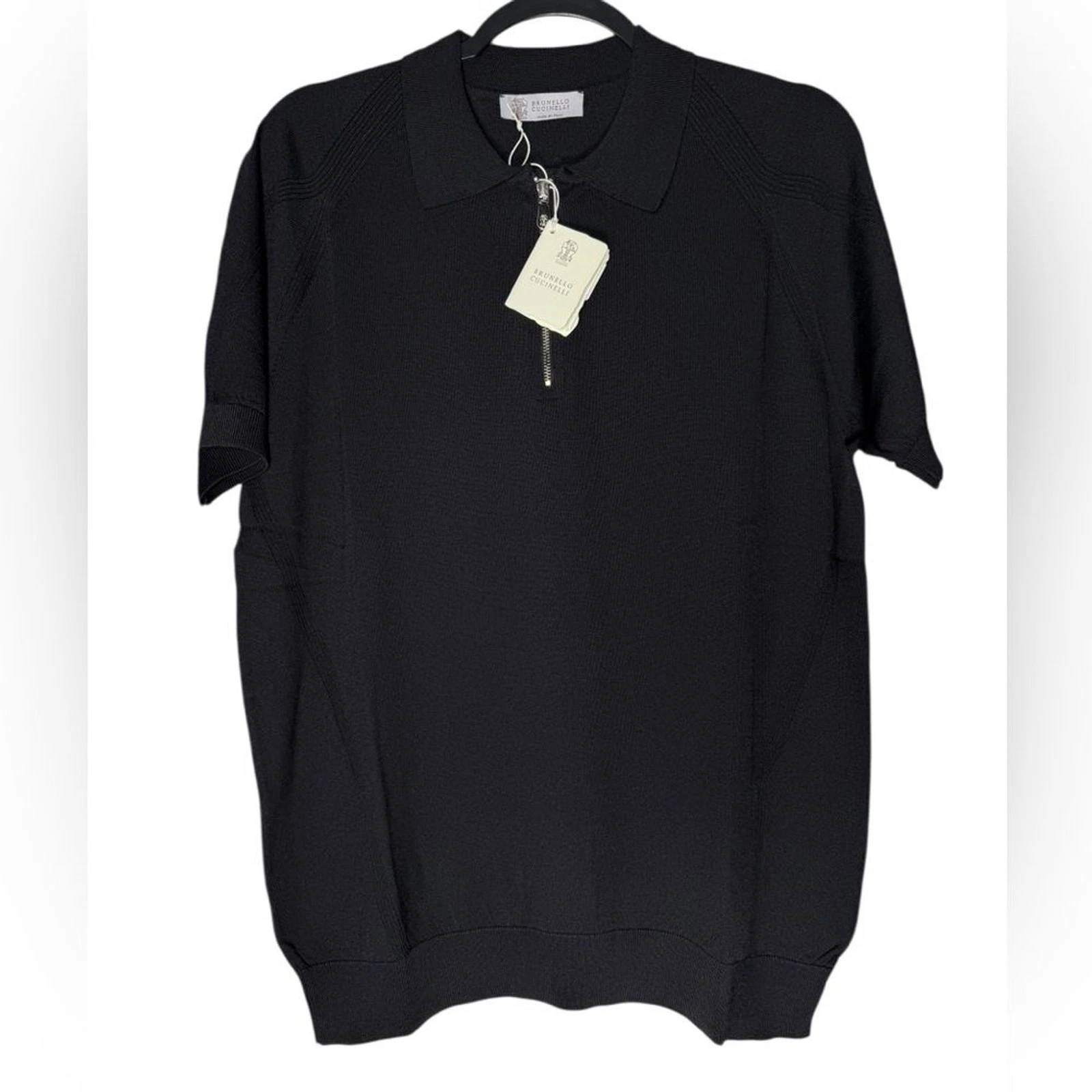 Brunello Cucinelli — Brunello Cucinelli Mens Large Black Knit Half Zip Polo Luxury Designer Italy NWT
