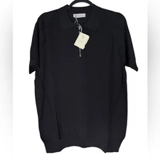 Brunello Cucinelli Mens Large Black Knit Half Zip Polo Luxury Designer Italy NWT