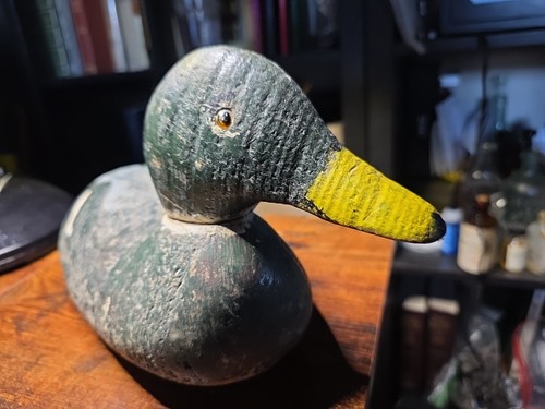 Vintage Victor Wood Duck Decoy- Drake Mallard. With Glass Eyes.