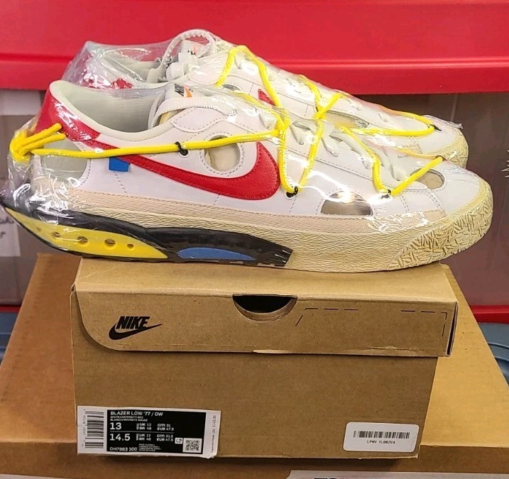 OFF WHITE X NIKE Nike Blazer Low '77 x Off White Uomo Tg 13 Bianco Università Rosso Giallo ?