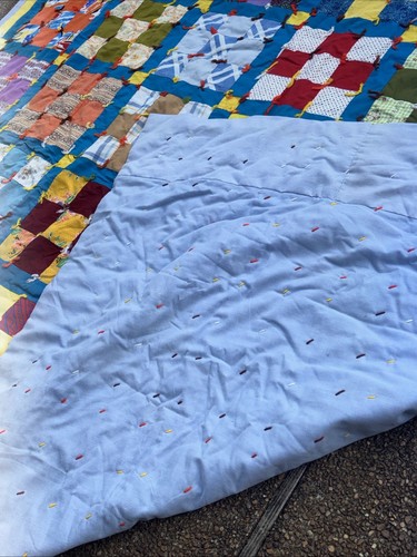 Vintage Quilt Handmade Full Size Colorful Checkerboard 86x75 Original Owner - Picture 6 of 7