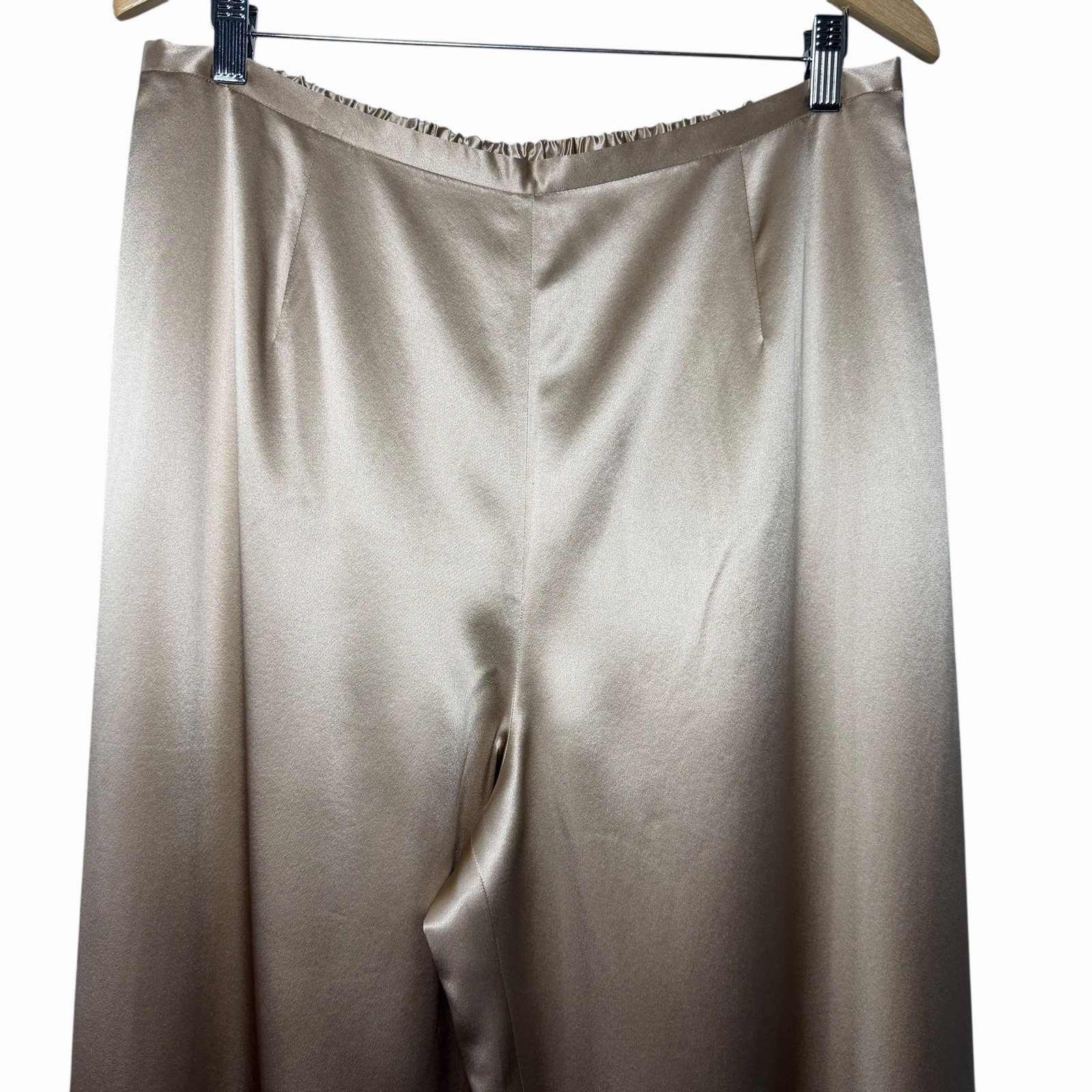Bloomingdale’s Womens 100% Silk Satin Pants 18W Champagne Quiet Luxury Pull On