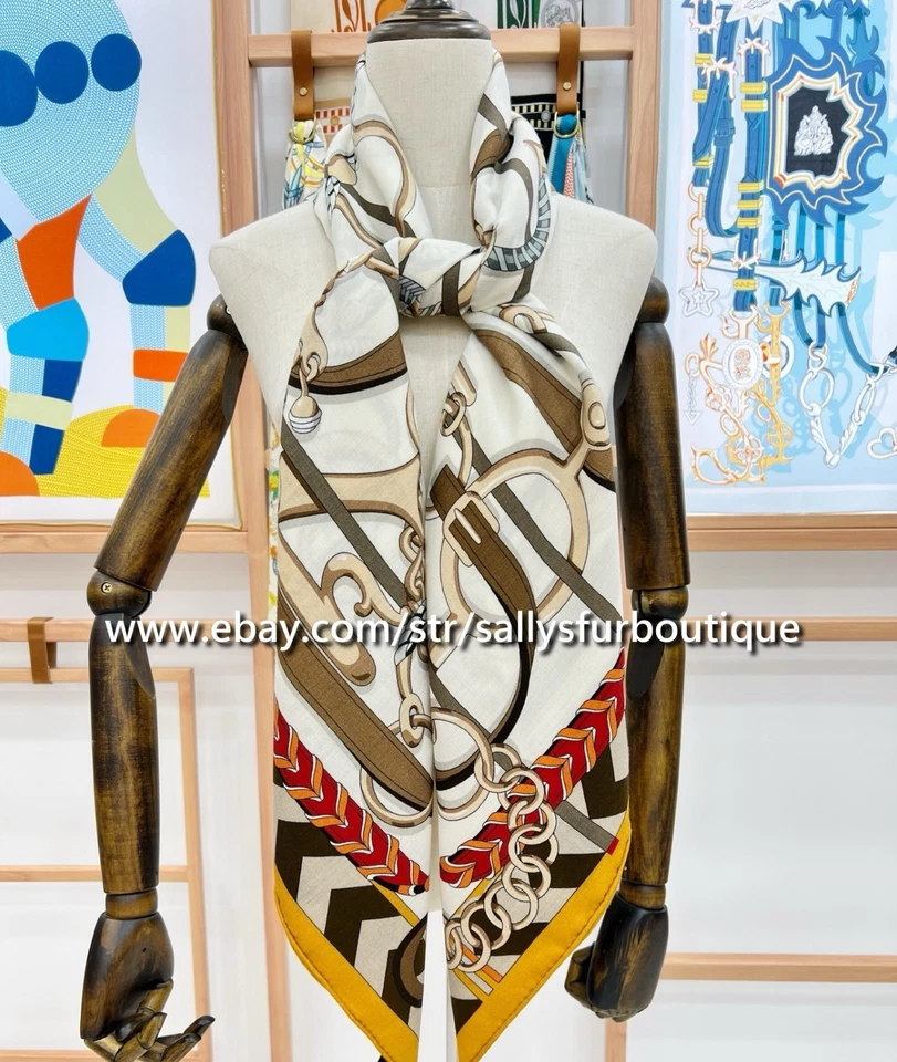 Sallys 70% Cashmere & 30% Silk Stole Chains Print Double Face Scarf Shawl 53" - Image 3 of 4