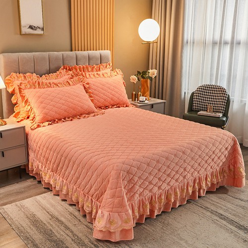 Embroidered Thick Crystal Velvet Bedspread Set Quilted Queen King Size Coverlets - Picture 55 of 68