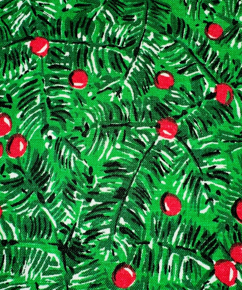 复古 50 年代 MCM 常绿圣诞节亚麻桌布 48 英寸 x 75 英寸带红色绒球特别 — 第 2/4 张图片