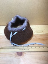 Dreadlock Hair Holder Cap, Knitted Wool Brown And Tan With Drawstring Well Made