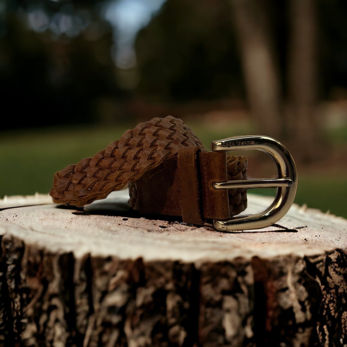 MICHAEL KORS BONDED LEATHER BROWN WOVEN BELT MEDIUM Michael Kors Leather Belt Size Medium Brown Braided Woven  main image 3