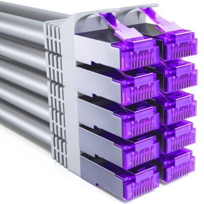 deleyCON 10x 0,5m RJ45 Patchkabel CAT7 Rohkabel Netzwerkkabel LAN DSL Kabel grau